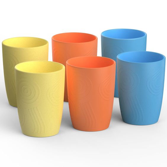 Colorful kids' cups made out of wheat.