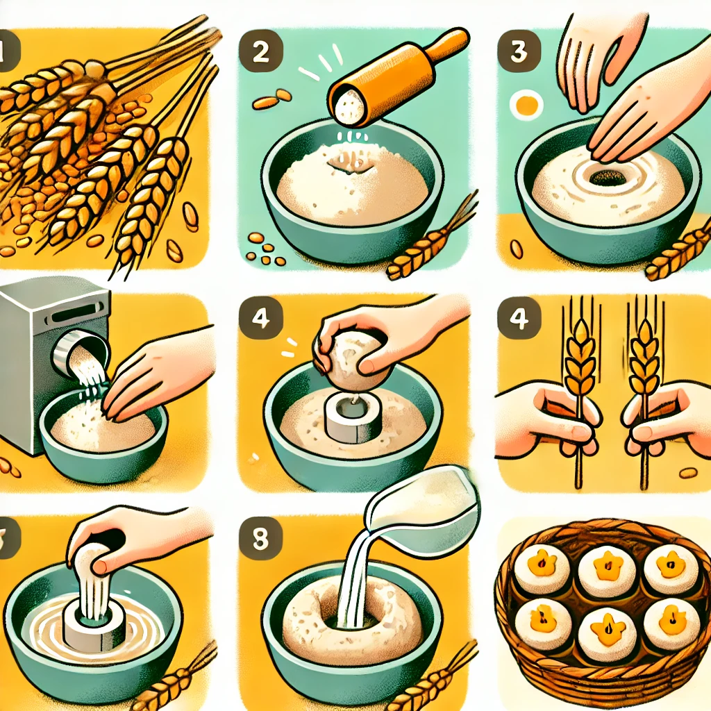 Step-by-step making of wheat straw kids' cups.