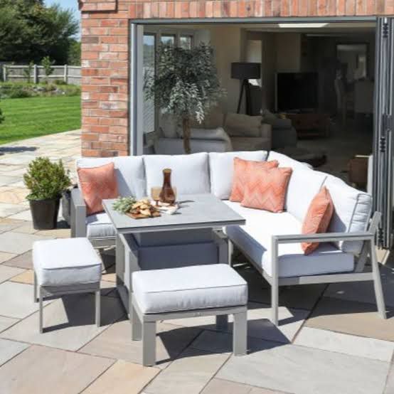 Weather-resistant high top outdoor table set ideal for outdoor brunches.

