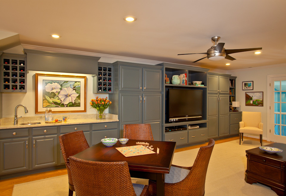 Drawing room with stylish wall units.